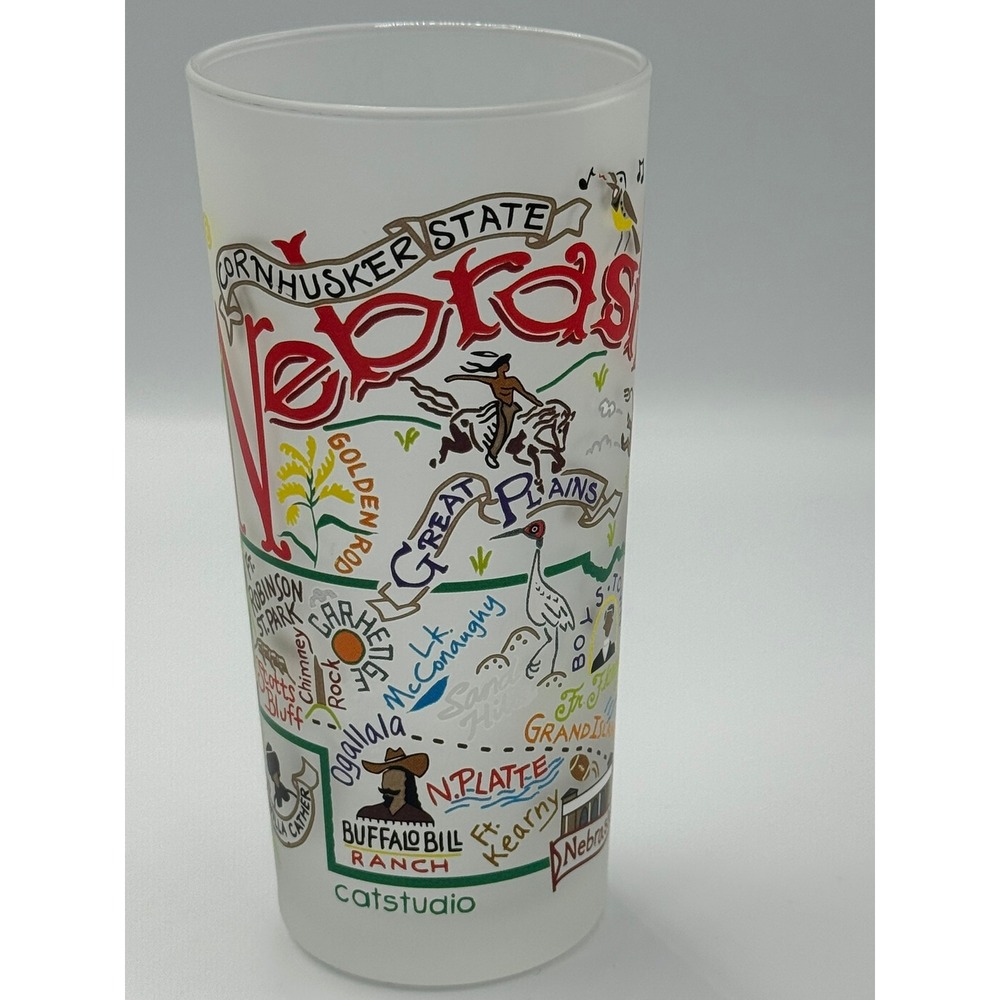 Nebraska State Frosted Drinking Glass Map Souvenir Highball Cornhusker